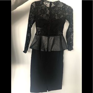 Zara long sleeve lace dress with leather peplum